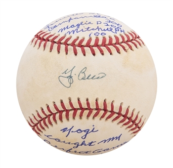 Yogi Berra and Don Larsen Dual Signed OAL Baseball with Handwritten Story and Box Score (JSA)